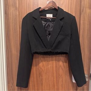 GREY LAB Raw Edge Black Cropped Blazer